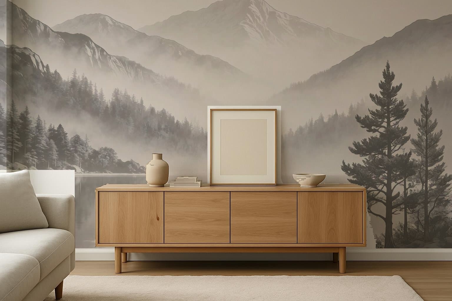 A mural shown on a living-room wall