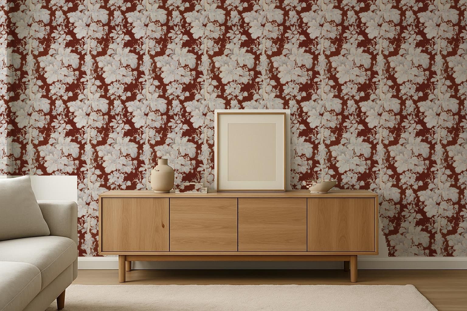 Oxblood Blooms, c. 1810 on a living room wall