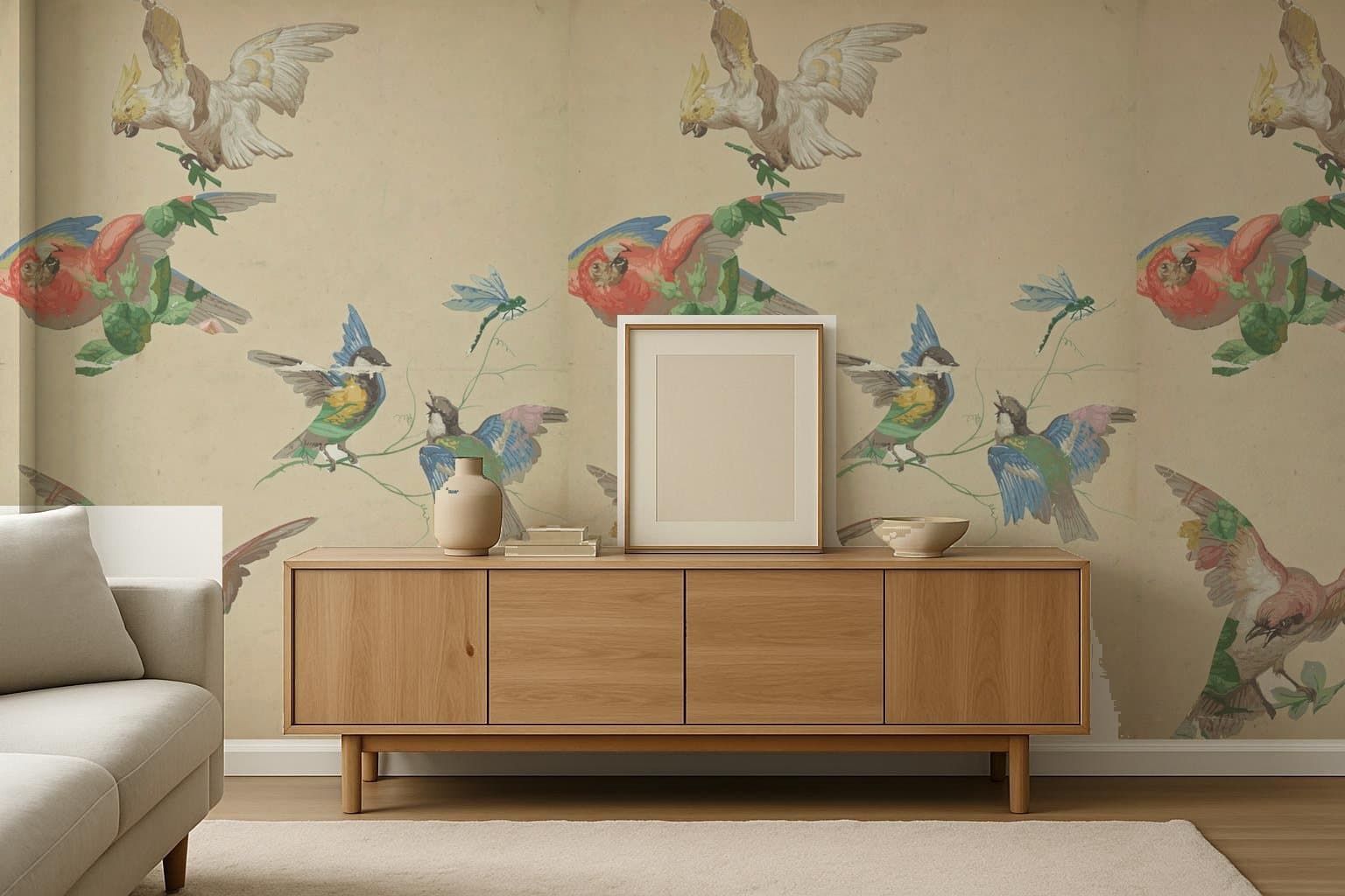 Painted Birds, c. 1760 on a living room wall