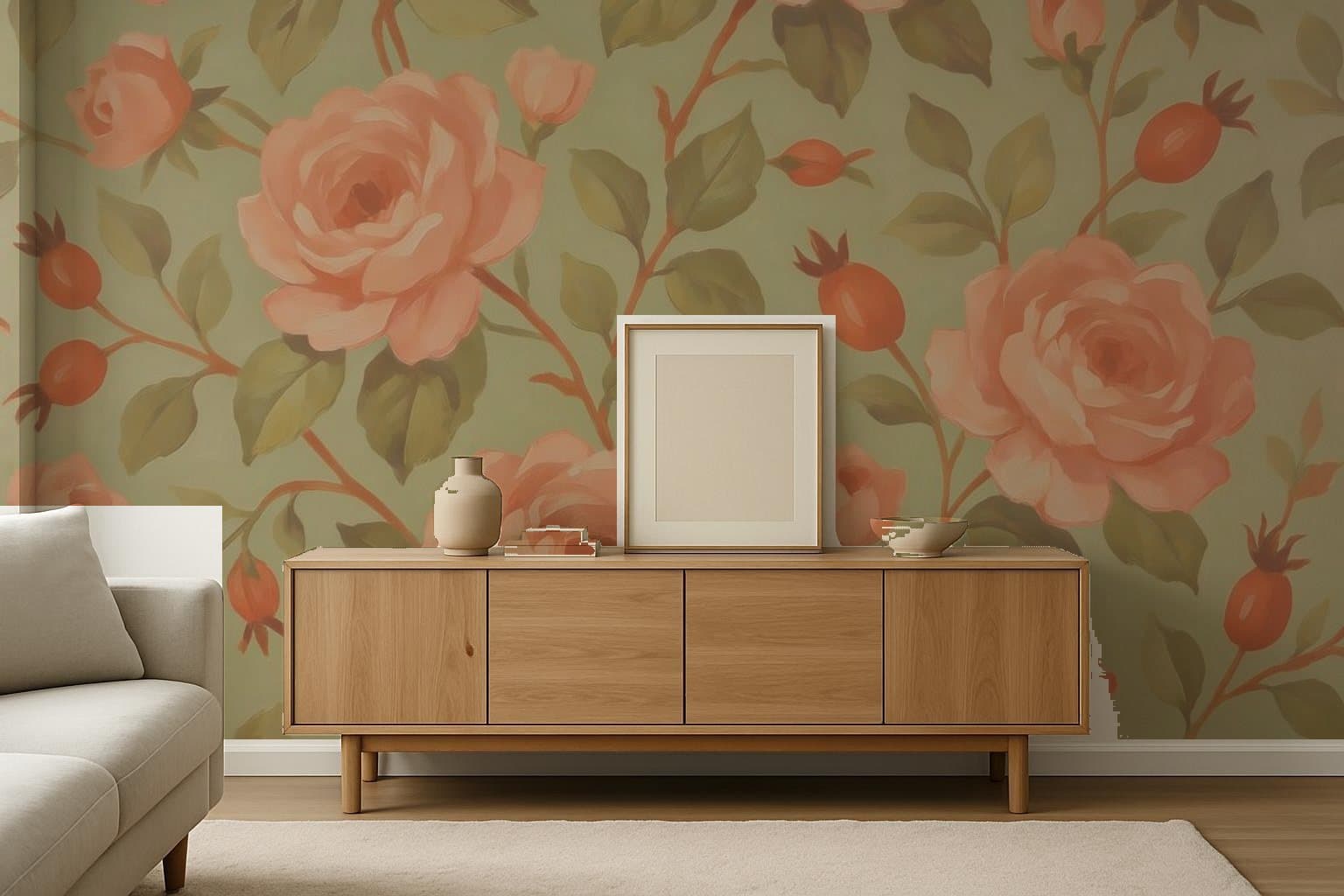 Wild Roses on a living-room wall