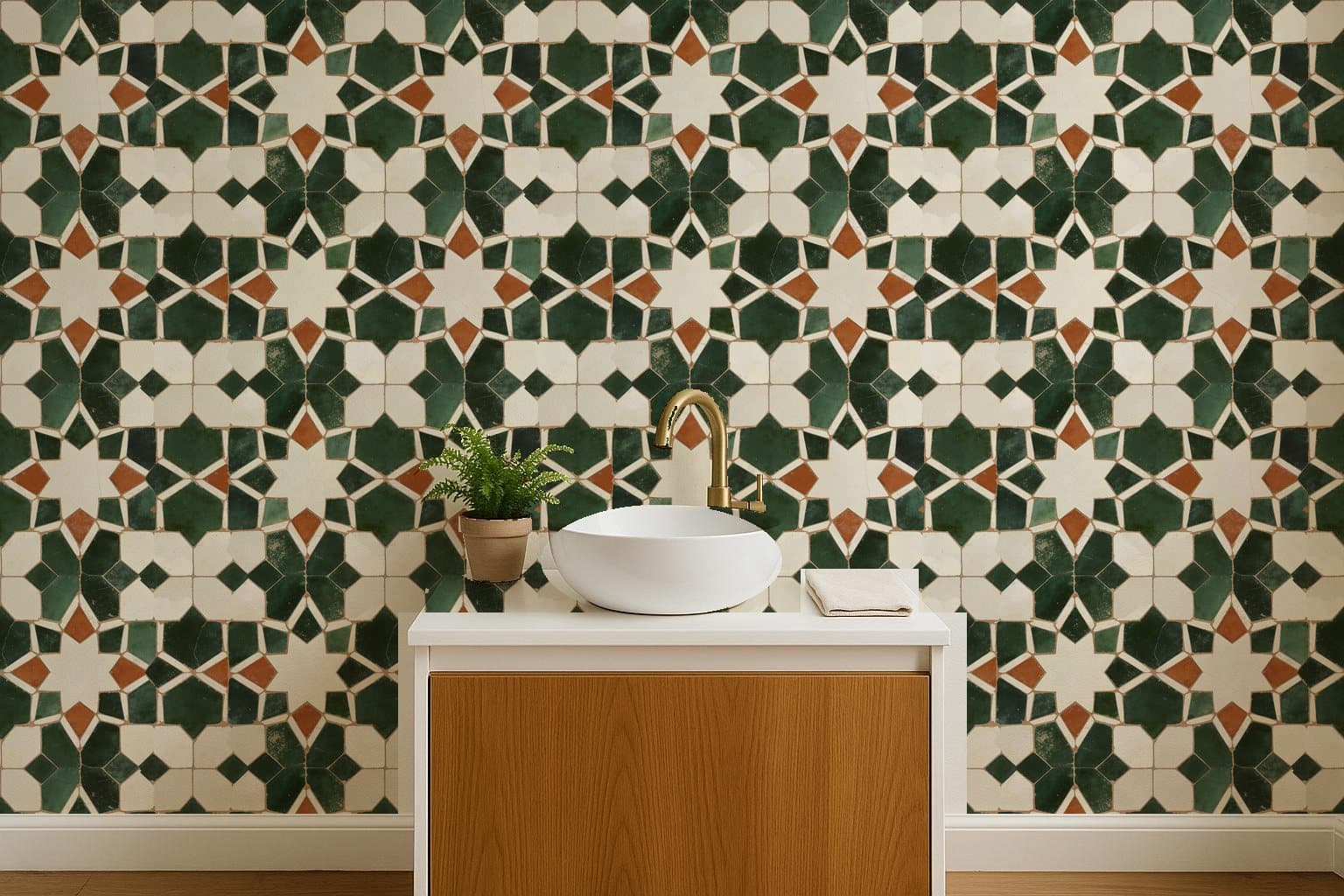 Zellige Tile on a powder room wall